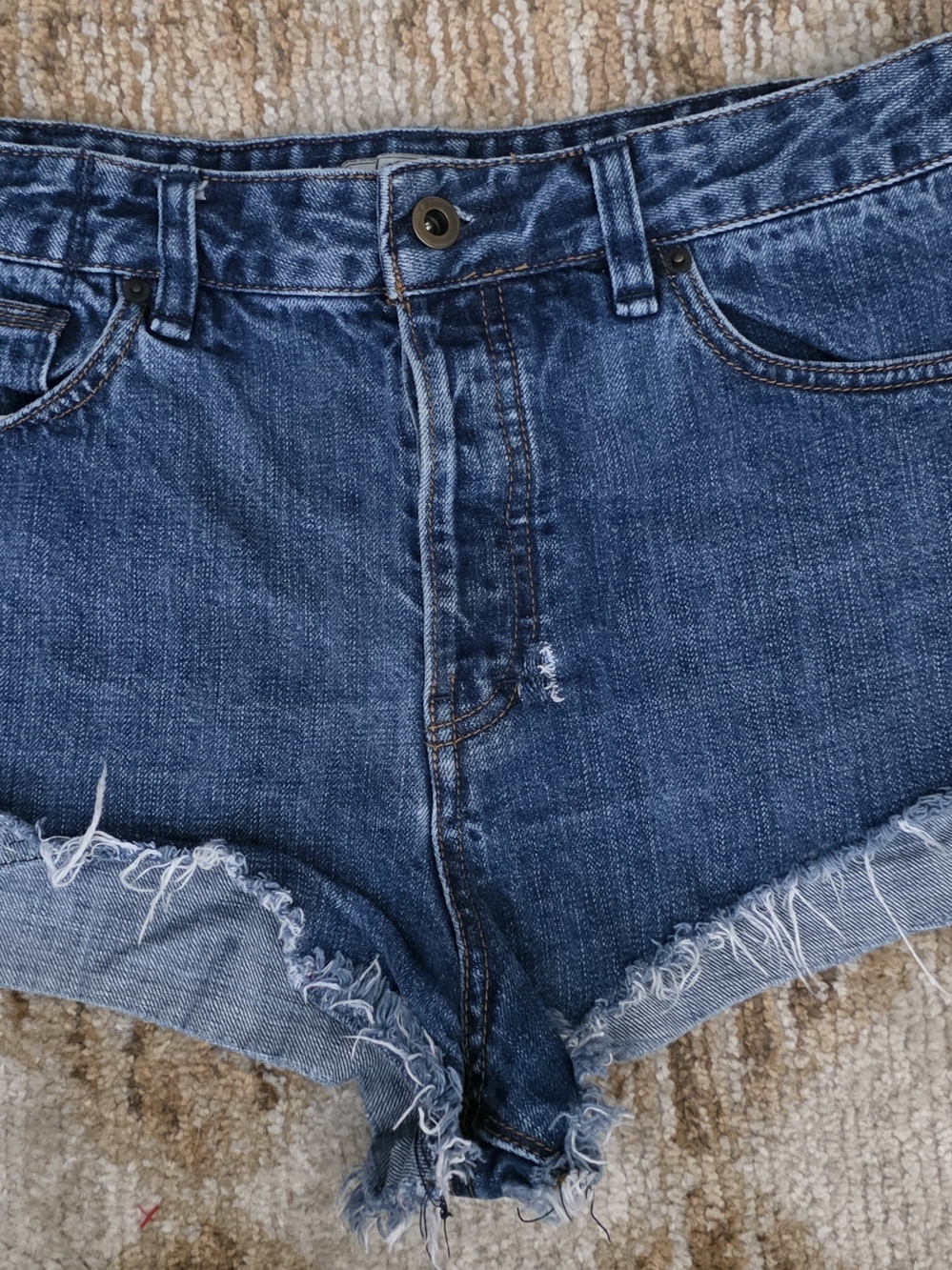 Free People Dark Blue Distressed Cutoff Jean Shorts